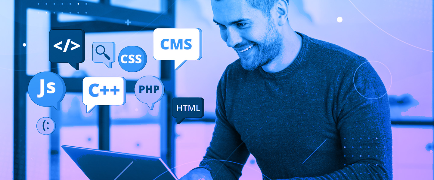 Representation of CSS, JS, and HTML technologies used in modern website revamps.